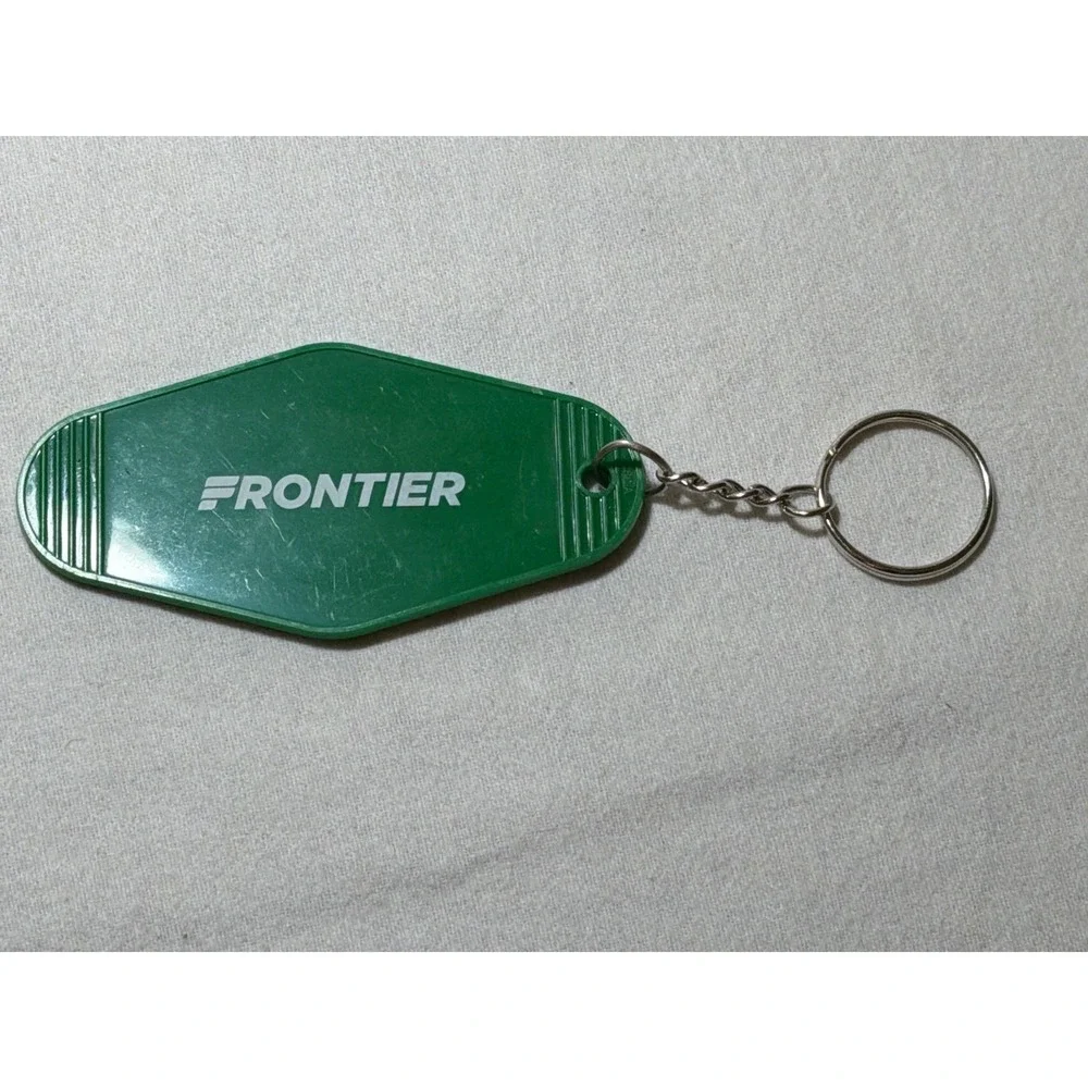 Frontier Airlines Green Vintage Motel Style Keychain Key Fob Retro Aviation Logo